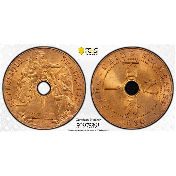 FRENCH INDOCHINA: AE centime, 1930-A, PCGS MS66 RD