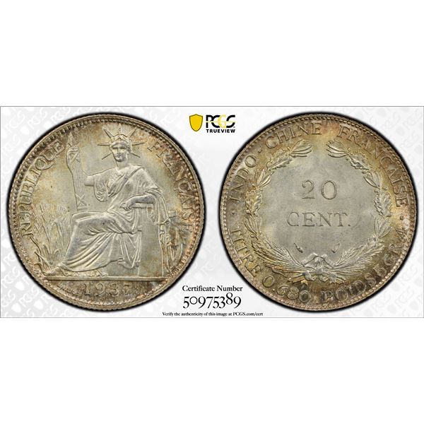 FRENCH INDOCHINA: AR 20 centimes, 1937, PCGS MS65