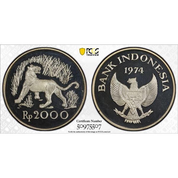 INDONESIA: Republic, AR 2000 rupiah, 1974, PCGS Proof 67 DCAM