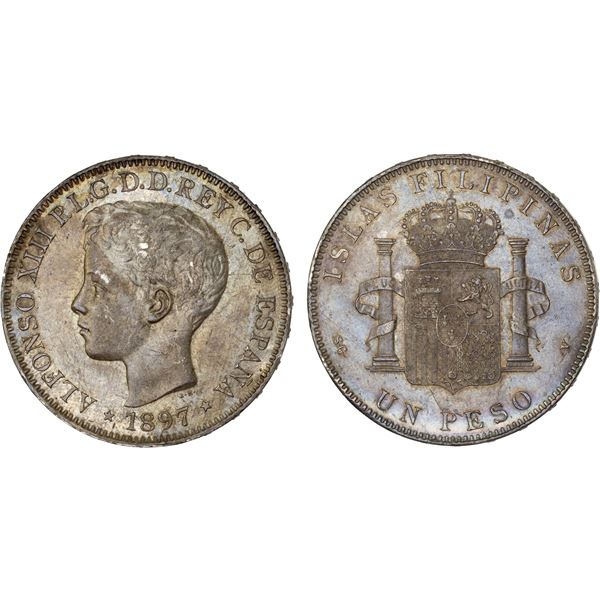 PHILIPPINES: Alfonso XIII, 1886-1931, AR peso, 1897, XF-AU