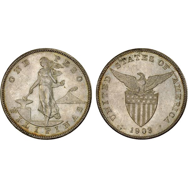 PHILIPPINES: U.S. Territory, AR peso, 1903-S, Choice AU