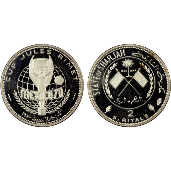 SHARJAH: Khalid Bin Muhammad al-Qasimi, 1965-1972, AR 2 riyals, 1970/AH1389, Proof