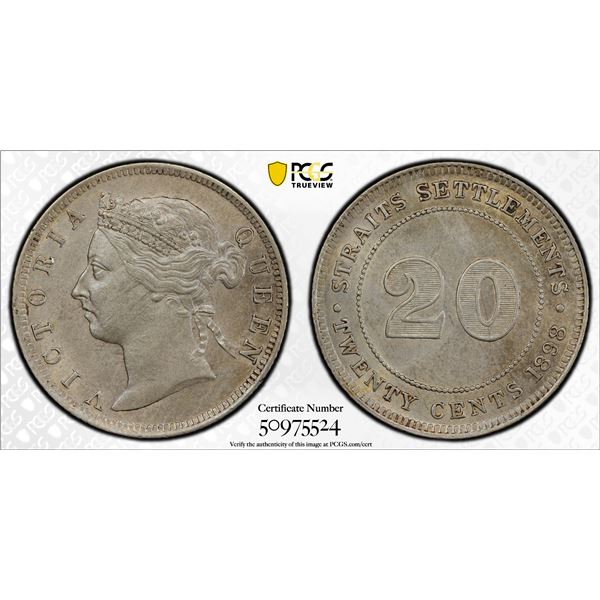 STRAITS SETTLEMENTS: Victoria, 1867-1901-1964, AR 20 cents, 1898, PCGS AU details