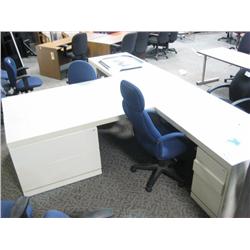 Tan L-shape Executive Desk W/2 Drawer Lateral