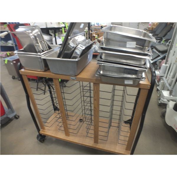 Commercial Kitchen Inserts & Brown Cart On Wheels
