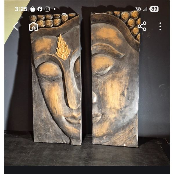 Carved Buddha Wall Panels – Serene Gold‑Toned Pair