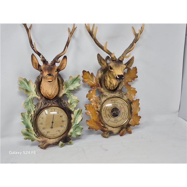 Pair of Vintage Stag Wall Plaques with Instruments