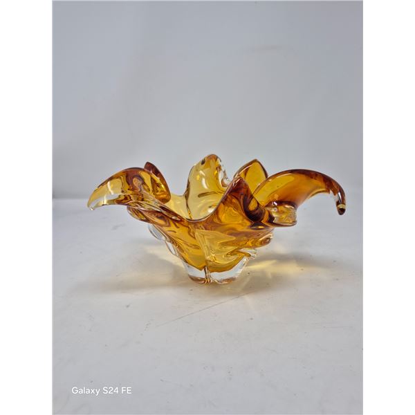 Murano Style Amber Art Glass Bowl