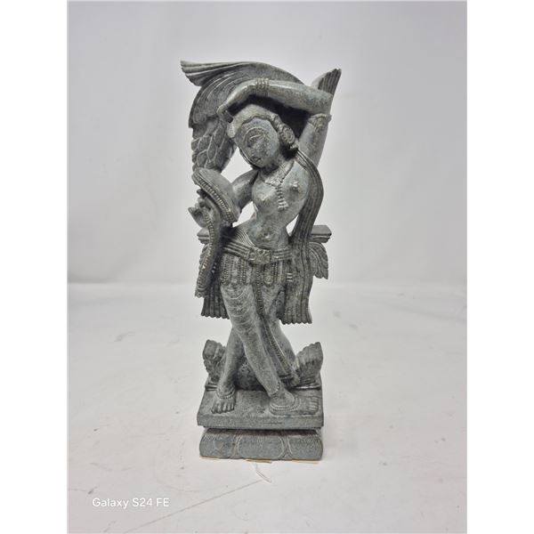 Hand-Carved Stone Sculpture – Dancing Female Figure with Serpent