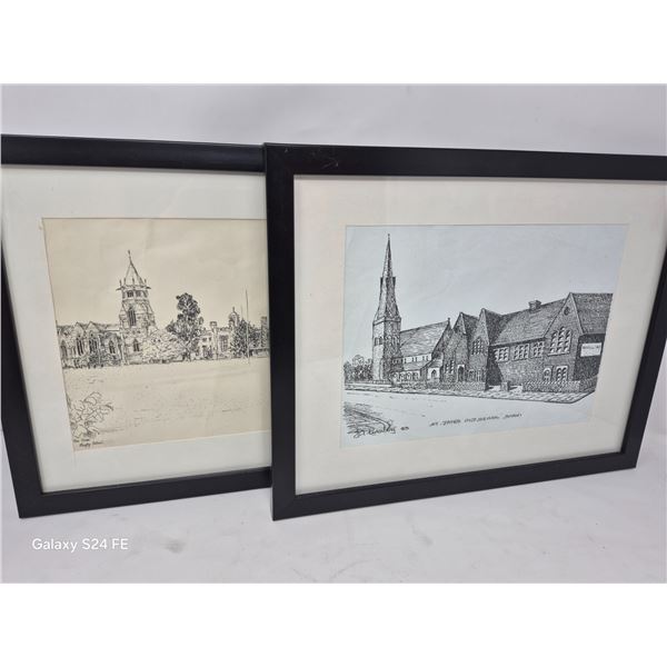 Set of 2 Framed Architectural Drawings – St. James Old School & Unidentified Building
