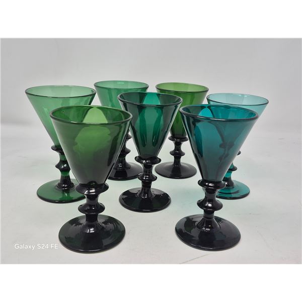 Set of 7 Hand-Blown Georgian Style Wine Goblets