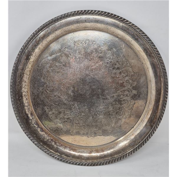 Vintage Silver-Plated Tray with Rope Edge