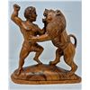 Image 1 : Vintage Hand-Carved Wood Sculpture - Man vs Lion