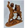 Image 2 : Vintage Hand-Carved Wood Sculpture - Man vs Lion