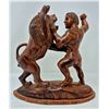 Image 3 : Vintage Hand-Carved Wood Sculpture - Man vs Lion