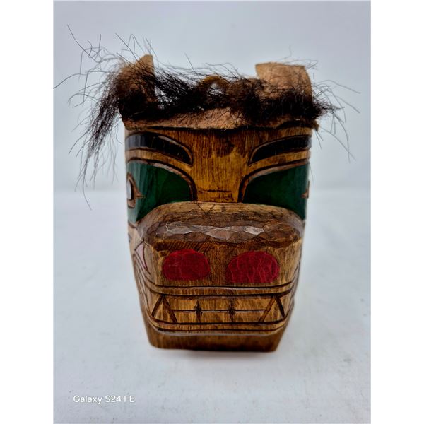 Hand-Carved Tribal Animal Mask w/ Hair & Strap