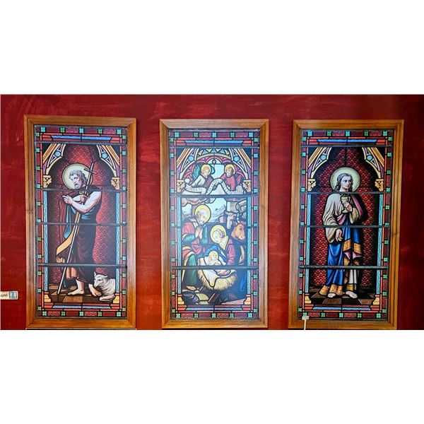 Vintage Religious Stained Glass Style Panels (Set of 3)