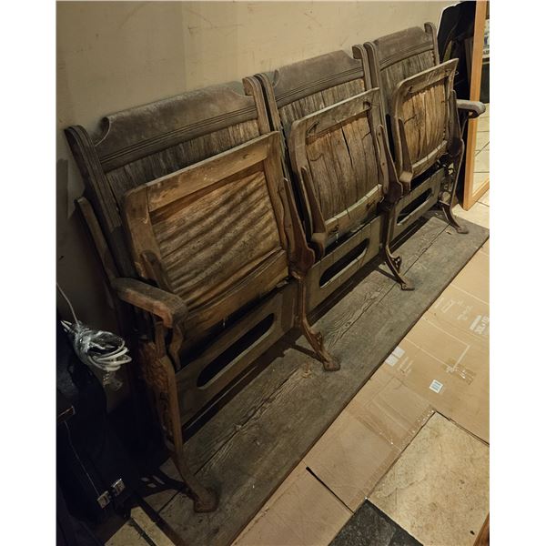 Antique Theater Seats – Trio of Cast Iron & Wood Folding Chairs