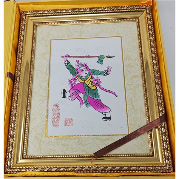 Framed Chinese Warrior Festival Painting – Bold Folk Art Style