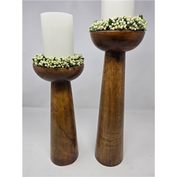 Pair of Tall Wooden Pillar Candle Holders – Modern Rustic Decor