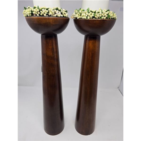 Pair of Dark Wood Pillar Candle Holders – Elegant Home Accents