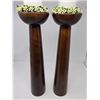 Image 1 : Pair of Dark Wood Pillar Candle Holders – Elegant Home Accents