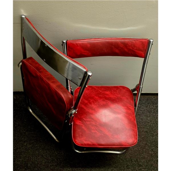 Set of 3 Vintage Red Vinyl & Chrome Folding Chairs – Retro Style