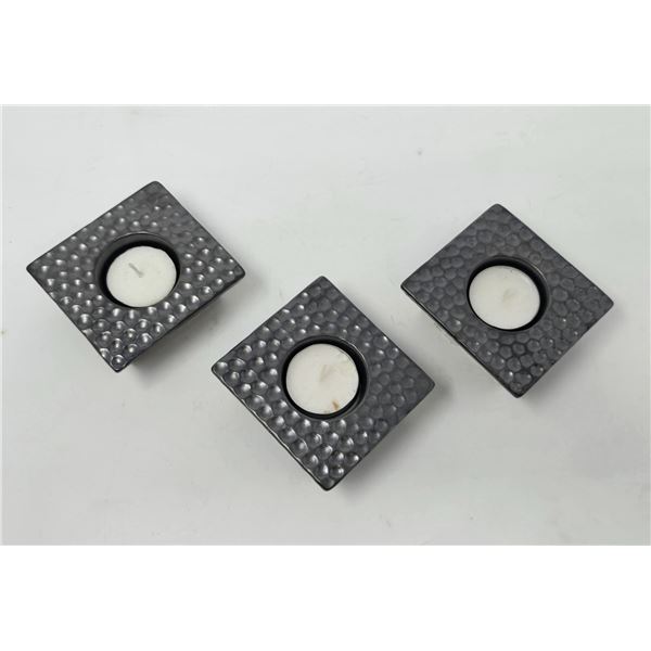 Set of 3 Metal Tealight Candle Holders – Textured Modern Design