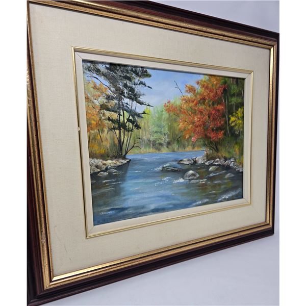 Framed Oil Painting – River in Autumn by K. Rungiven