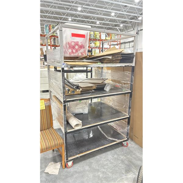 4 TIER PORTABLE METAL PUSH CART WITH CONTENTS 46" X 37" X 75"H