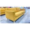 Image 2 : YELLOW UPHOLSTERED COUCH WITH WOODEN LEGS