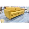 Image 2 : YELLOW UPHOLSTERED COUCH WITH WOODEN LEGS