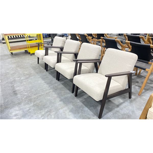 ( 4 ) DARK WOODEN CHAIRS WITH OFF WHITE CUSHIONS