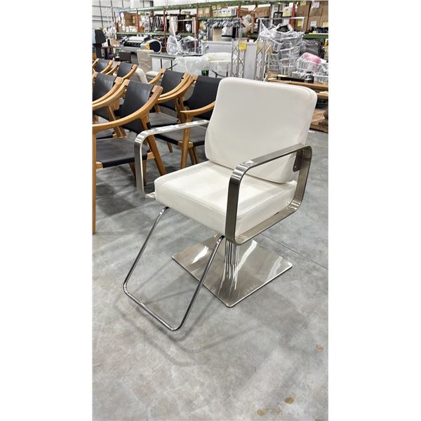 CHROME FINISH WHITE LEATHER SALON CHAIR