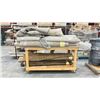 Image 1 : LARGE MOBILE WOODEN WORK TABLE WITH VARIOUS ROLLS OF AREA RUGS - WORKBENCH MEASURES