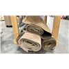 Image 3 : LARGE MOBILE WOODEN WORK TABLE WITH VARIOUS ROLLS OF AREA RUGS - WORKBENCH MEASURES