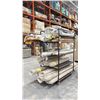 Image 1 : MOBILE METAL PRODUCT CART WITH ROLLS OF AREA RUGS & ASSORTED WOODEN BLINDS - PRODUCT CARTS MEASURES