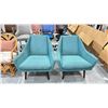 Image 1 : RETRO TURQUOISE UPHOLSTERED ARMCHAIRS