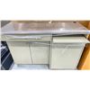 Image 2 : 3 DOOR 2 DRAWER WORK TABLE WITH CORK BOARD, KEYBOARD TRAY & CORD HOLE 60" X 24" X 42"H