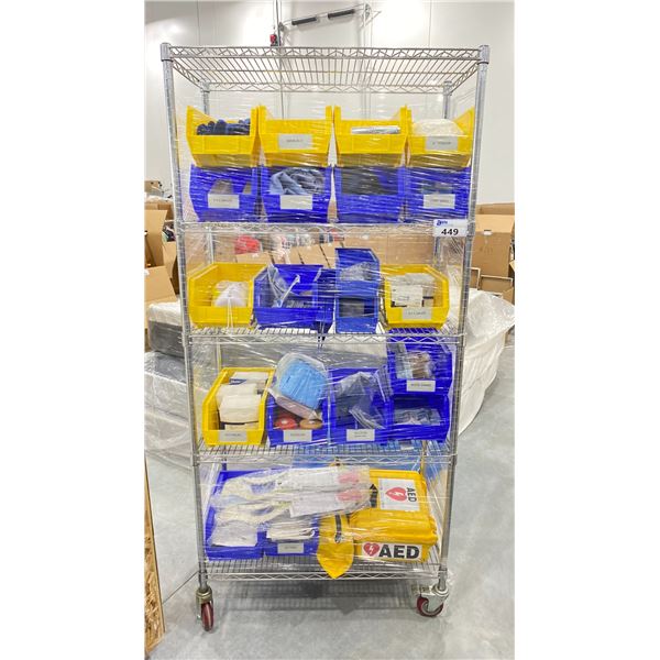 METAL ROLLING RACK WITH ASSORTED PROP CONTENTS (RACK INCLUDED & MUST BE TAKEN)