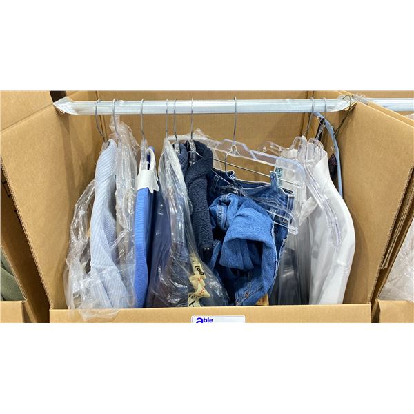 WARDROBE BOX OF ASSORTED CLOTHING (BOX AND ALL CONTENTS MUST BE TAKEN)