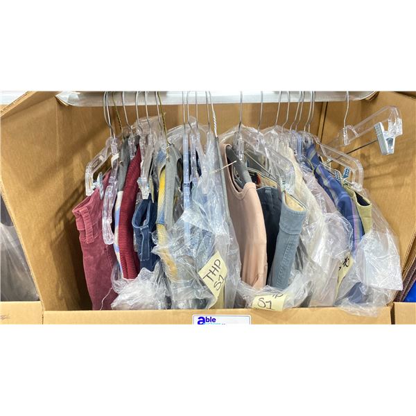 WARDROBE BOX OF ASSORTED CLOTHING (BOX AND ALL CONTENTS MUST BE TAKEN)