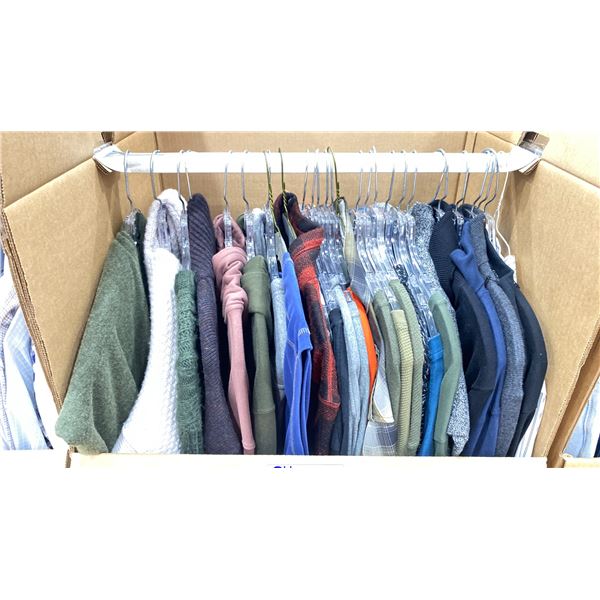WARDROBE BOX OF ASSORTED CLOTHING (BOX AND ALL CONTENTS MUST BE TAKEN)
