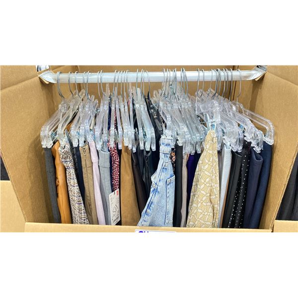 WARDROBE BOX OF ASSORTED CLOTHING (BOX AND ALL CONTENTS MUST BE TAKEN)
