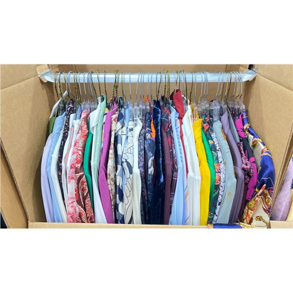 WARDROBE BOX OF ASSORTED CLOTHING (BOX AND ALL CONTENTS MUST BE TAKEN)