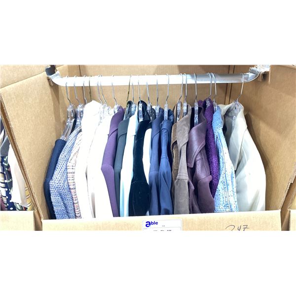 WARDROBE BOX OF ASSORTED CLOTHING (BOX AND ALL CONTENTS MUST BE TAKEN)