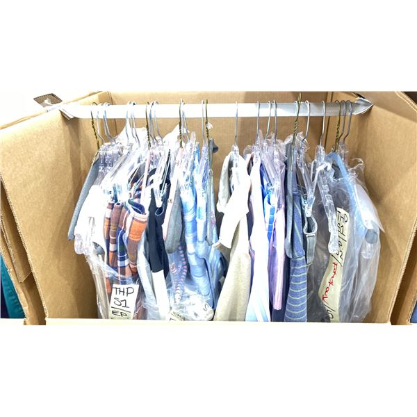 WARDROBE BOX OF ASSORTED CLOTHING (BOX AND ALL CONTENTS MUST BE TAKEN)