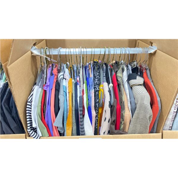 WARDROBE BOX OF ASSORTED CLOTHING (BOX AND ALL CONTENTS MUST BE TAKEN)