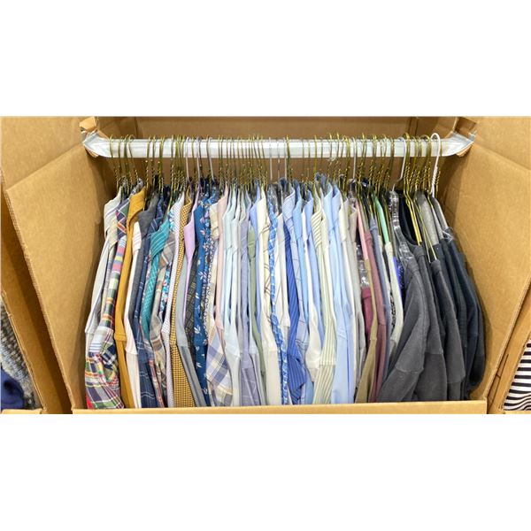 WARDROBE BOX OF ASSORTED CLOTHING (BOX AND ALL CONTENTS MUST BE TAKEN)