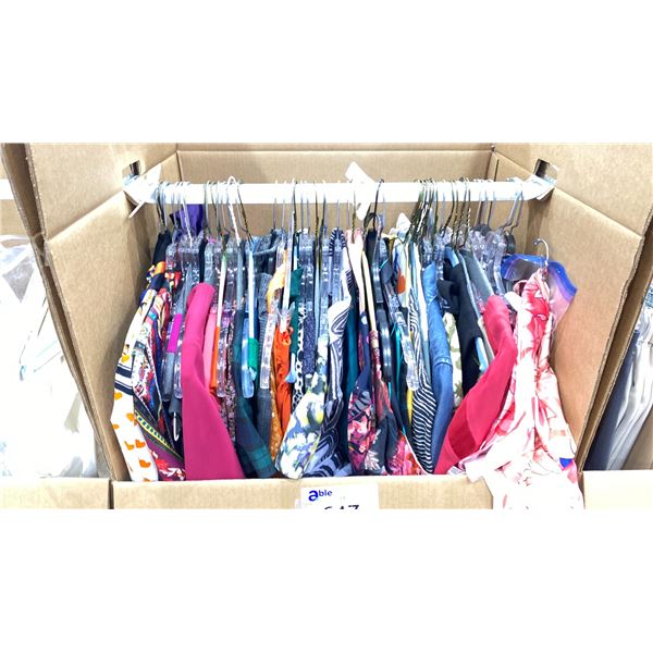 WARDROBE BOX OF ASSORTED CLOTHING (BOX AND ALL CONTENTS MUST BE TAKEN)